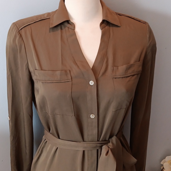 Halston khaki green  button down midi dress NWT - Picture 4 of 6